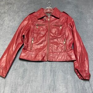 Last Kiss Cropped Biker Jacket Womens Large Maroon Lined Outdoor Motorcycle